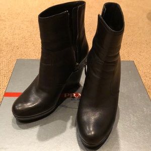 Authentic Prada black leather wedge boots - sz 37